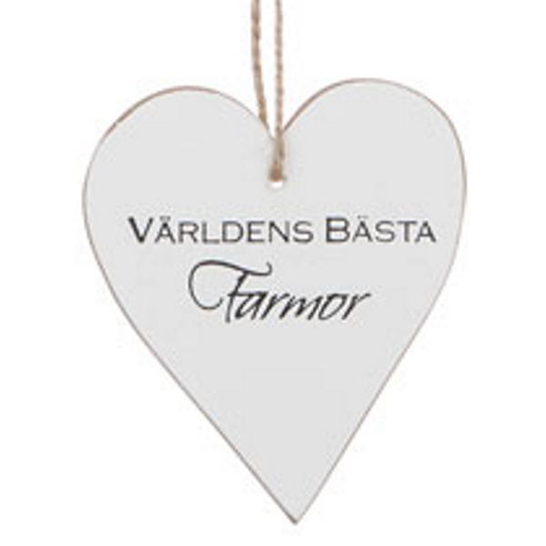 Trähjärta med text - "Världens bästa Farmor" - à 25 kr