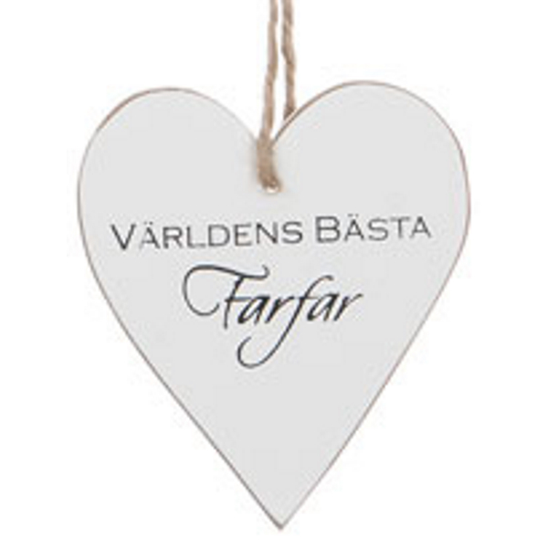 Trähjärta med text - "Världens bästa Farfar" - à 25 kr