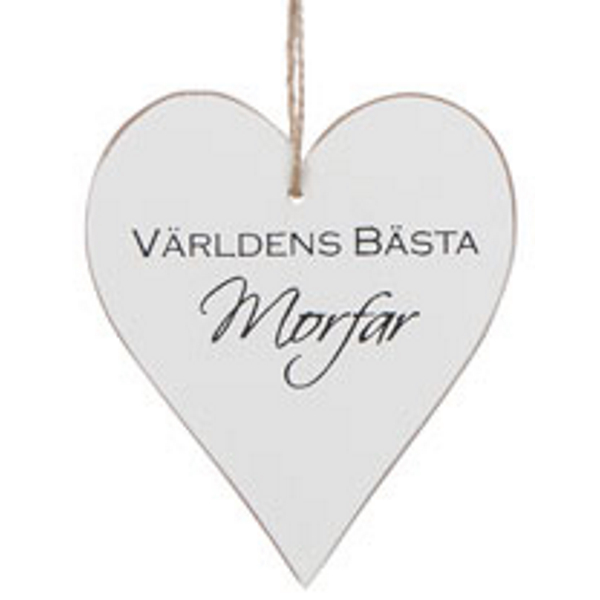 Trähjärta med text - "Världens bästa Morfar" - à 25 kr