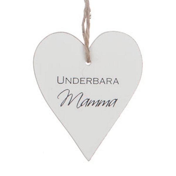 Trähjärta med text - "Underbara mamma" - à 25 kr