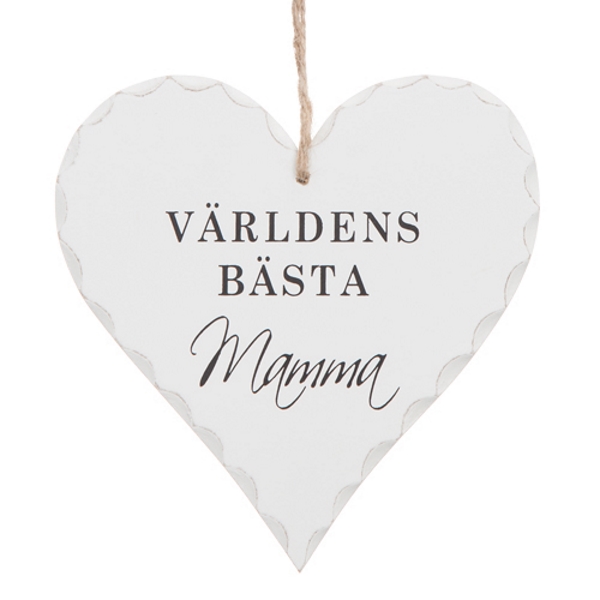 Trähjärta med text - "Världens bästa mamma" - à 39 kr