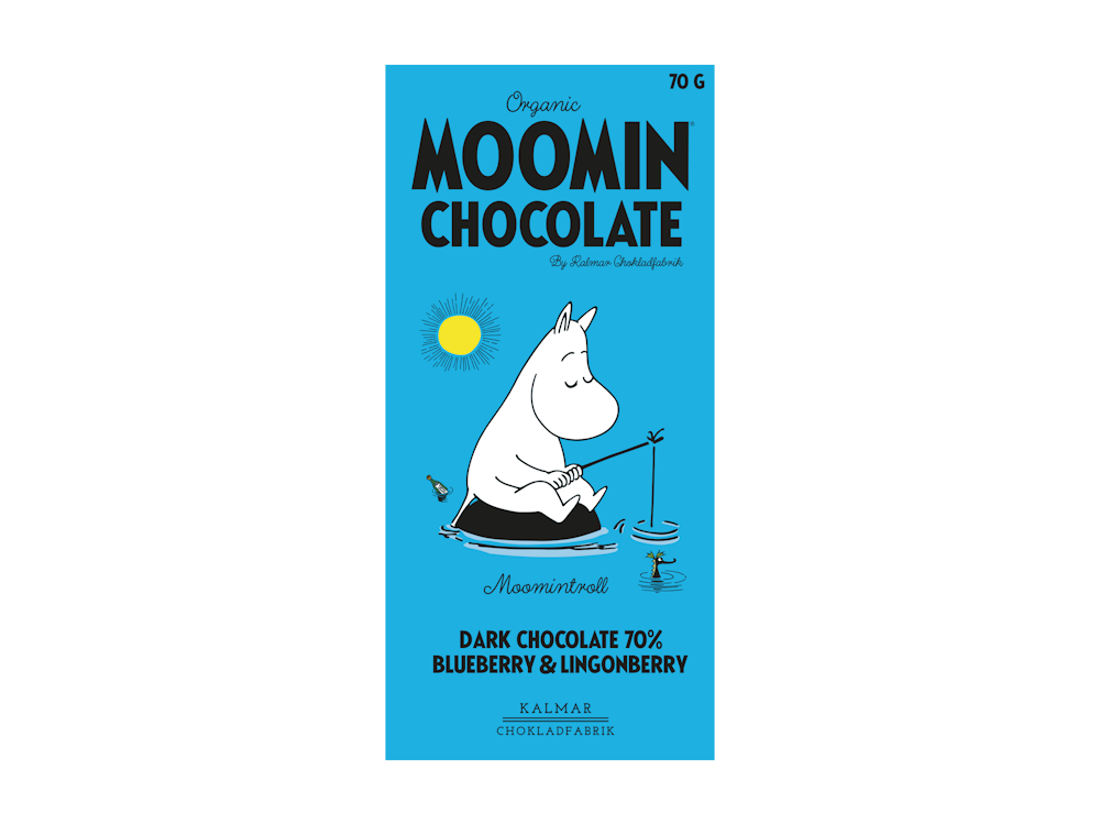 Organic Moomin Chocolate Moomintroll - Mörk choklad 70% med lingon &amp; blåbär