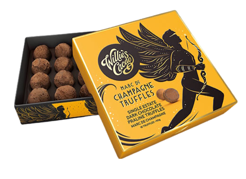 Pralinask från Willie´s Cacao - Mörk chokladtryffel med Champagne